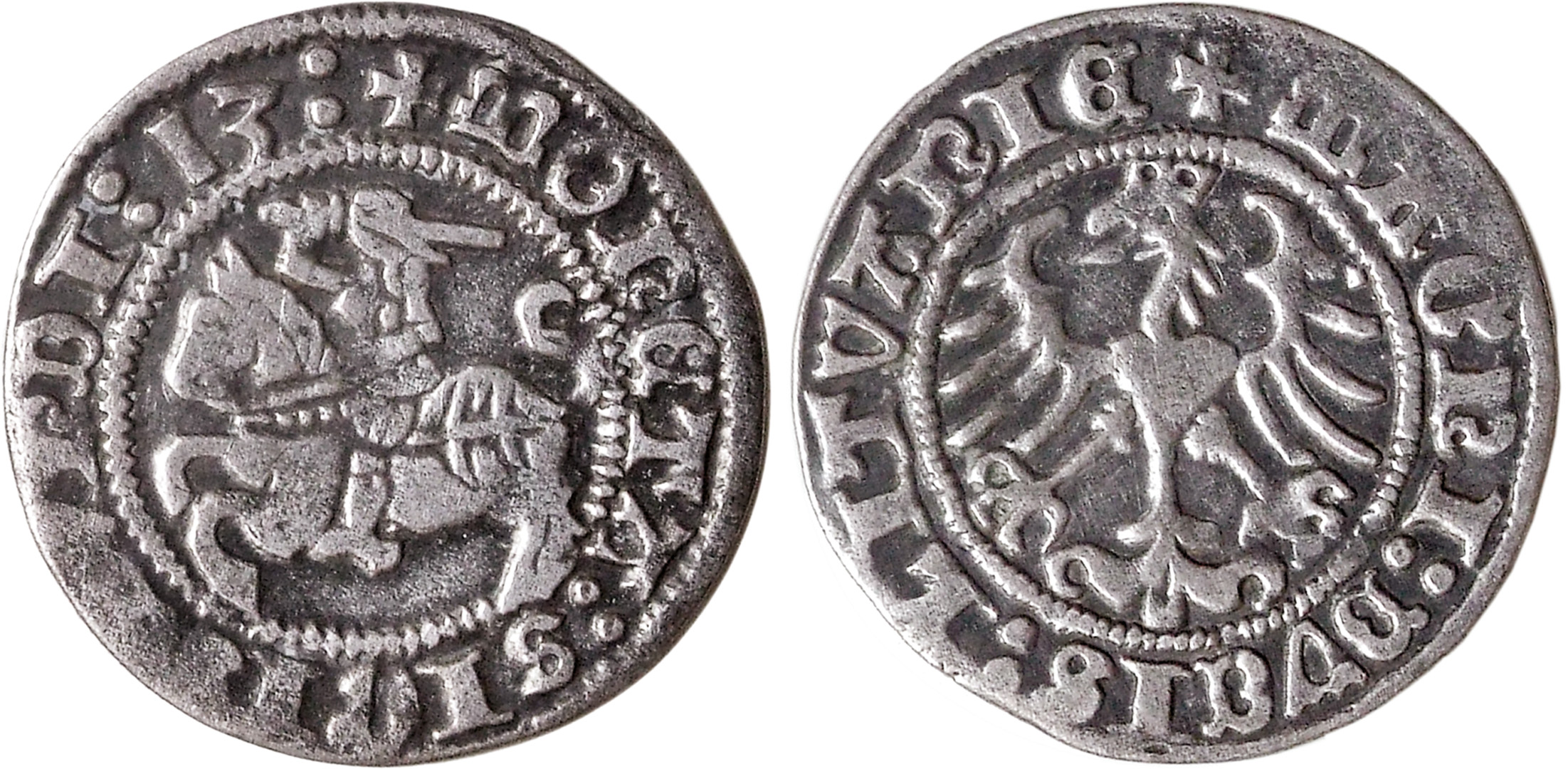 LDK. Žygimantas Senasis. Pusgrašis. 1513 m. Sidabras. Ø 20 mm, Matelių lobio (Molėtų r., 1622/1954) moneta