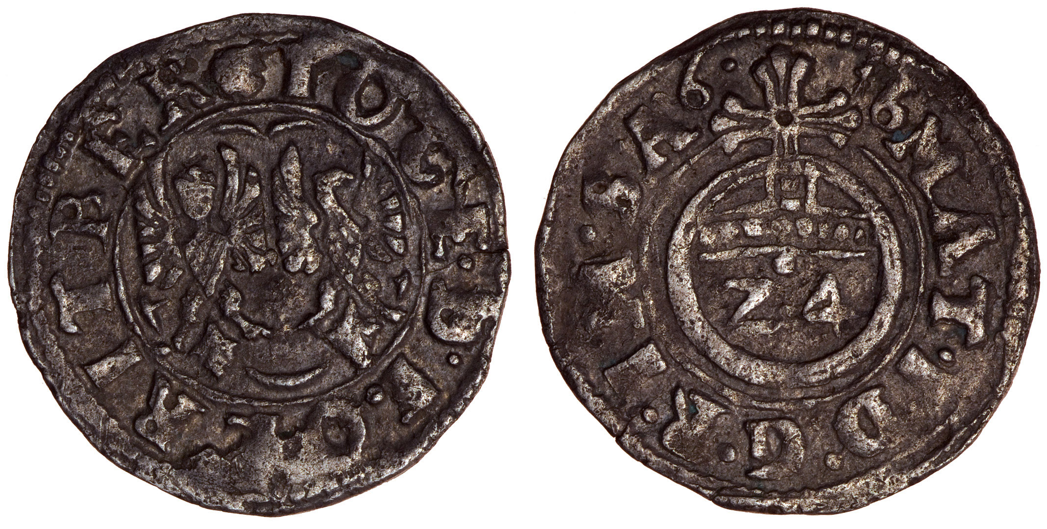 Ritbergo grafystė. Johanas III. Grašis. 1616 m. Sidabras. Ø 19,0 mm, Vilkija, Kauno r.