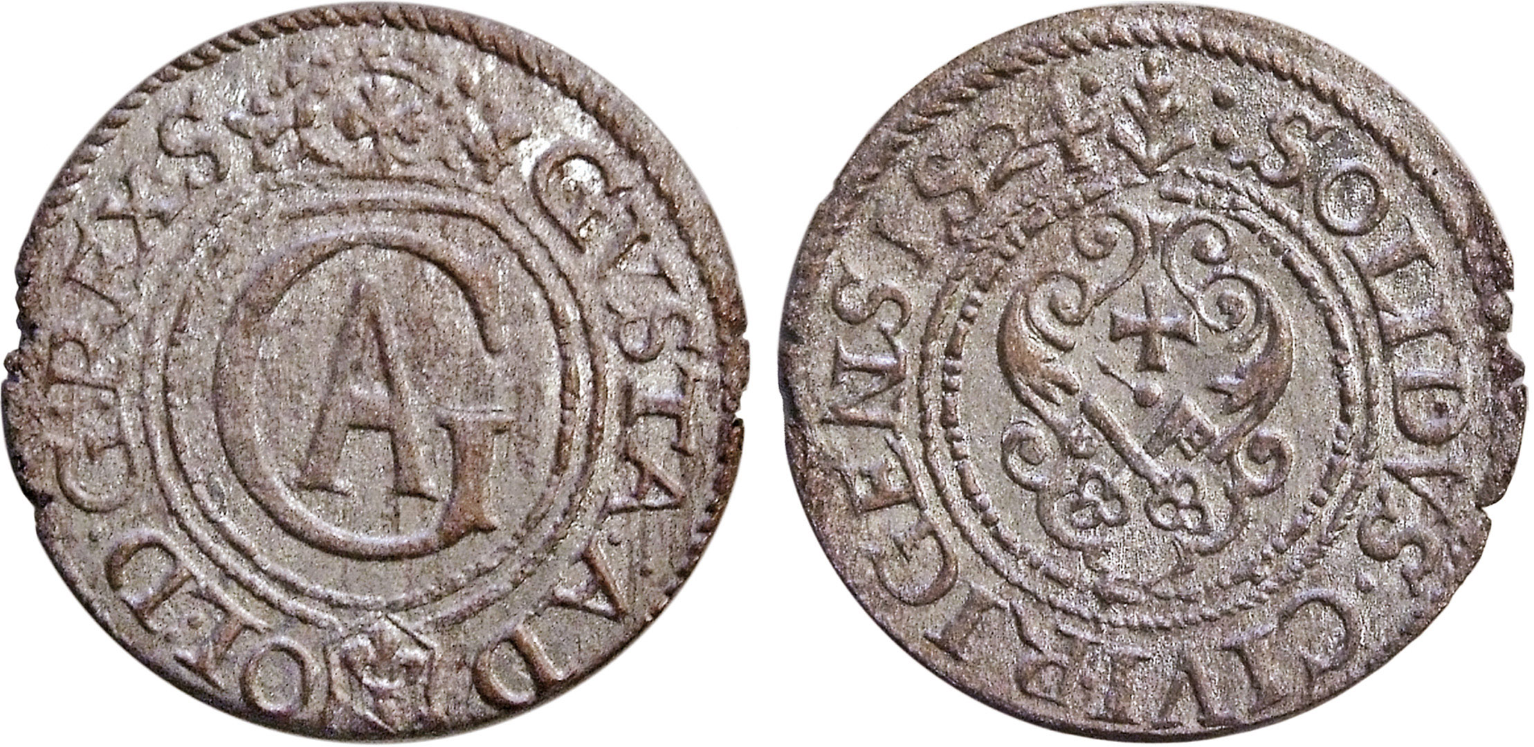 Ryga. Gustavas II Adolfas. Šilingas. 1624 m. Sidabras. Ø 16,5 mm, L. Stuokos-Gucevičiaus g. lobio (Vilnius, 1630/2003) moneta