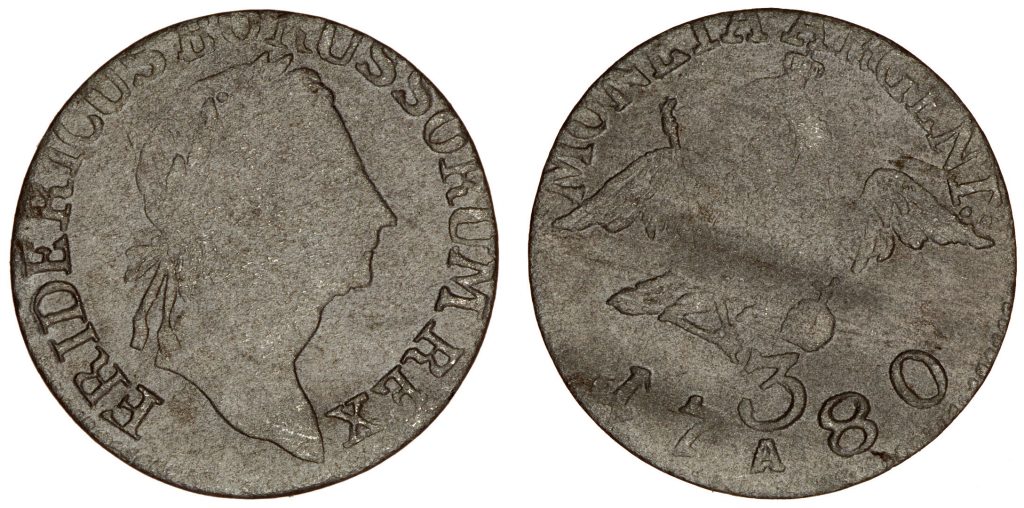 Silezija. Frydrichas II. 3 kreiceriai. 1780 m. Berlynas. Sidabras. Ø 18,6 mm, Žemoji Panemunė, Šakių r.