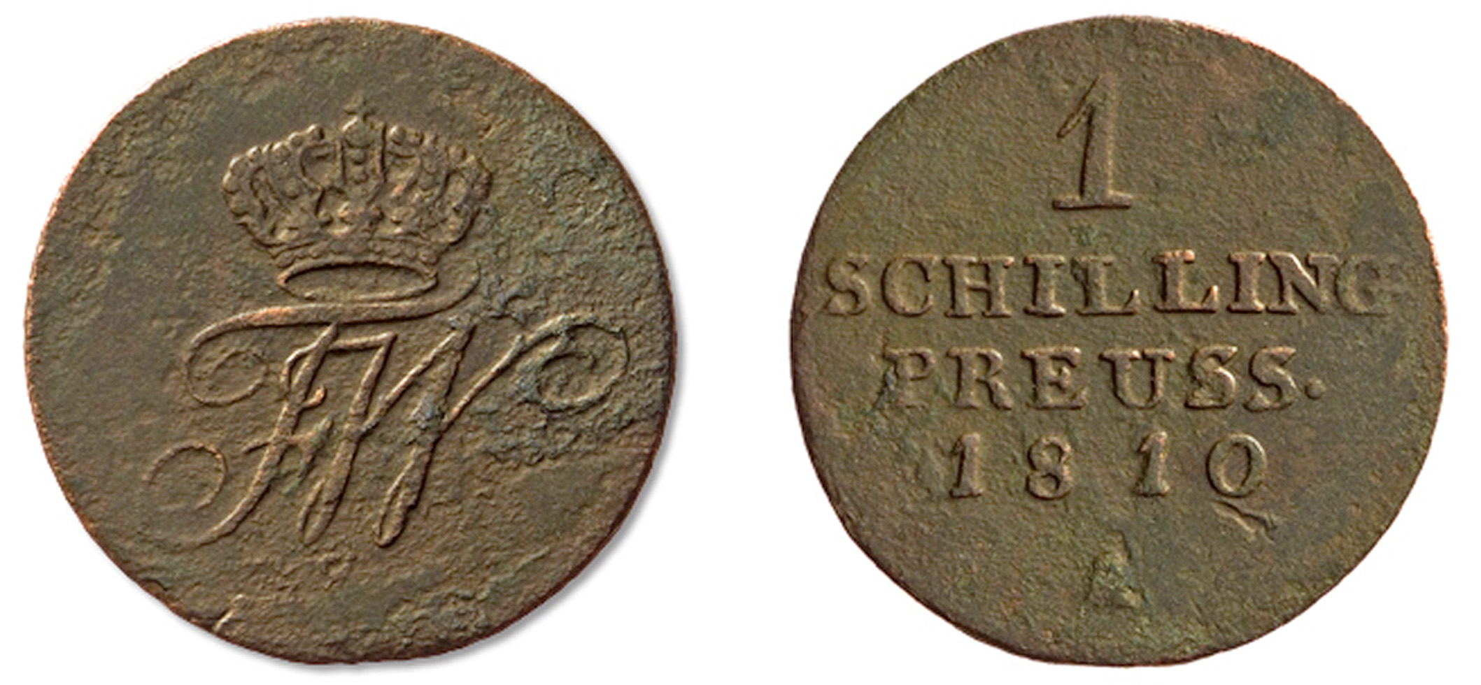 Prūsija. Frydrichas Vilhelmas IV. 1 pfenigas. 1855 m. Varis. Ø 17,6 mm, Vilkija, Kauno r.