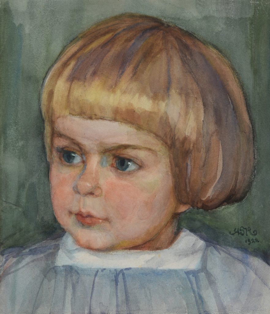 Agnieškos Römerytės portretas. Janapolė, 1922 m. Popierius, akvarelė; 25,9 × 22,4 cm. LNM T 363