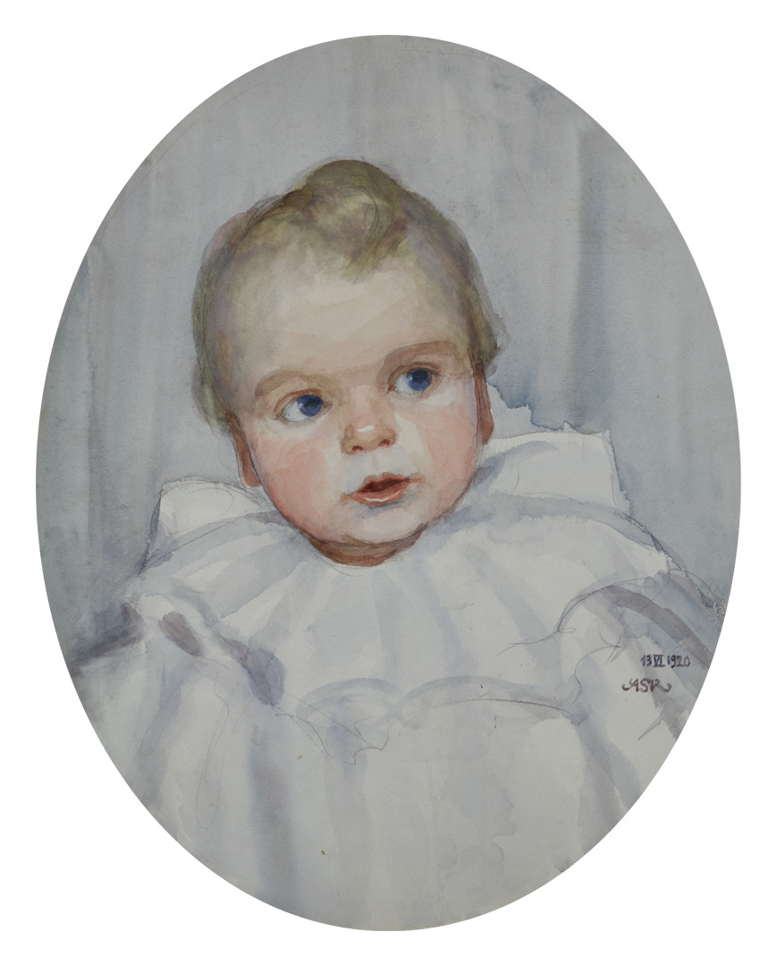 Sūnaus Ervino portretas. 1920 m. Kartonas, akvarelė; skersmuo 43 × 33,9 cm. LNM T 784