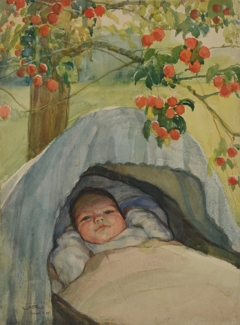 Po rojaus obelim. Janapolė, 1921 m. Popierius, akvarelė; 69,5 × 57,5 cm. LNM T 804