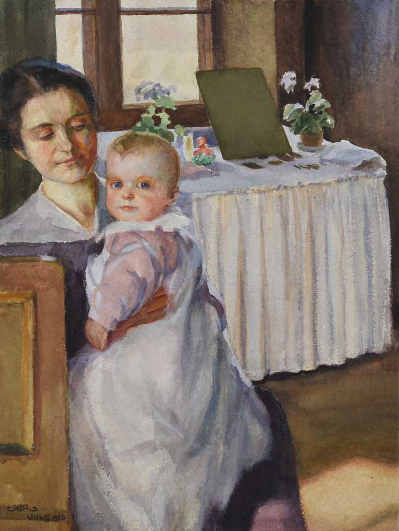 Sofijos ir Ervinuko portretas. Volia, 1920 m. Popierius, akvarelė; 62 × 46,5 cm. LNM T 814