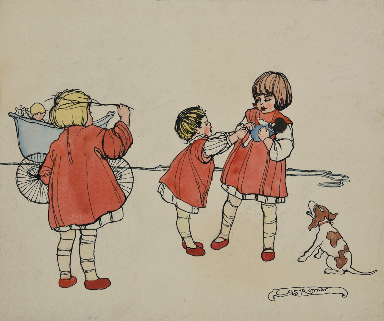 Vaikų žaidimas. Popierius, tušas, plunksnelė, akvarelė; 27,9 × 32,8 cm. LNM T 843