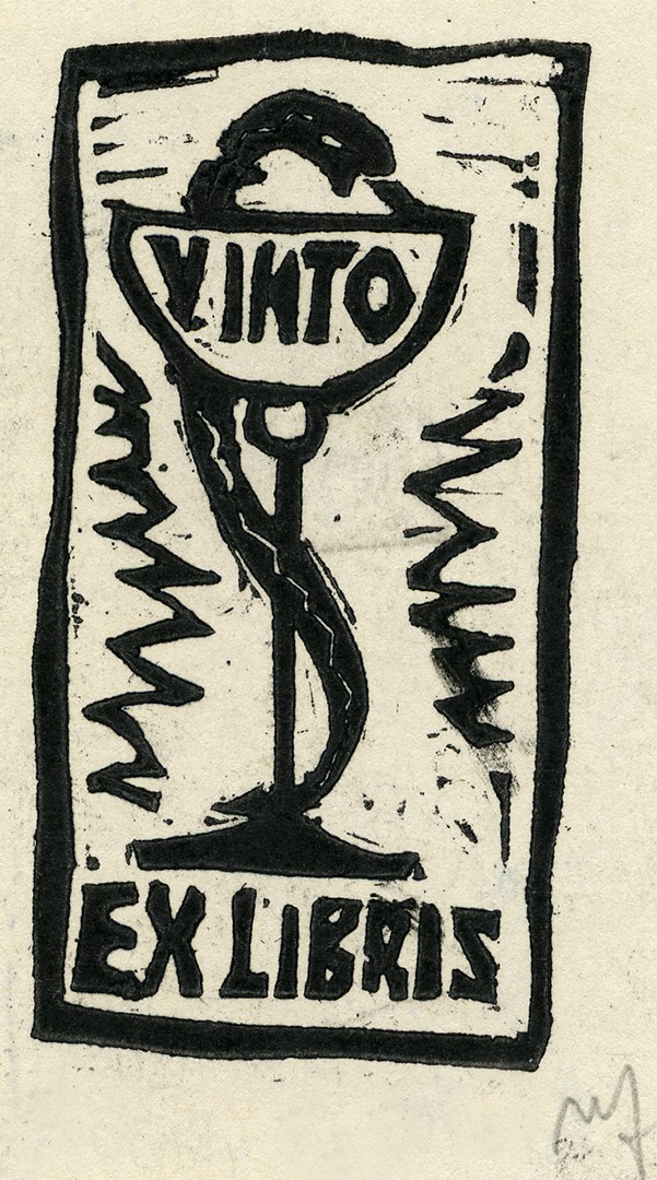 Vaclovo Into ekslibrisas. Vilnius, 1960 m. Popierius, linoraižinys; 73 x 38 (85 x 45) mm. Lietuvos nacionalinis muziejus